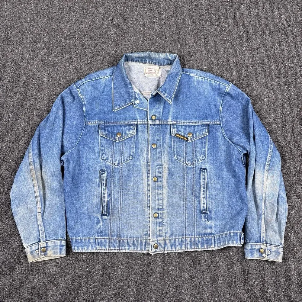 Saddle King Western Jean Jacket Denim Button Medium Wash Mens Size XL
